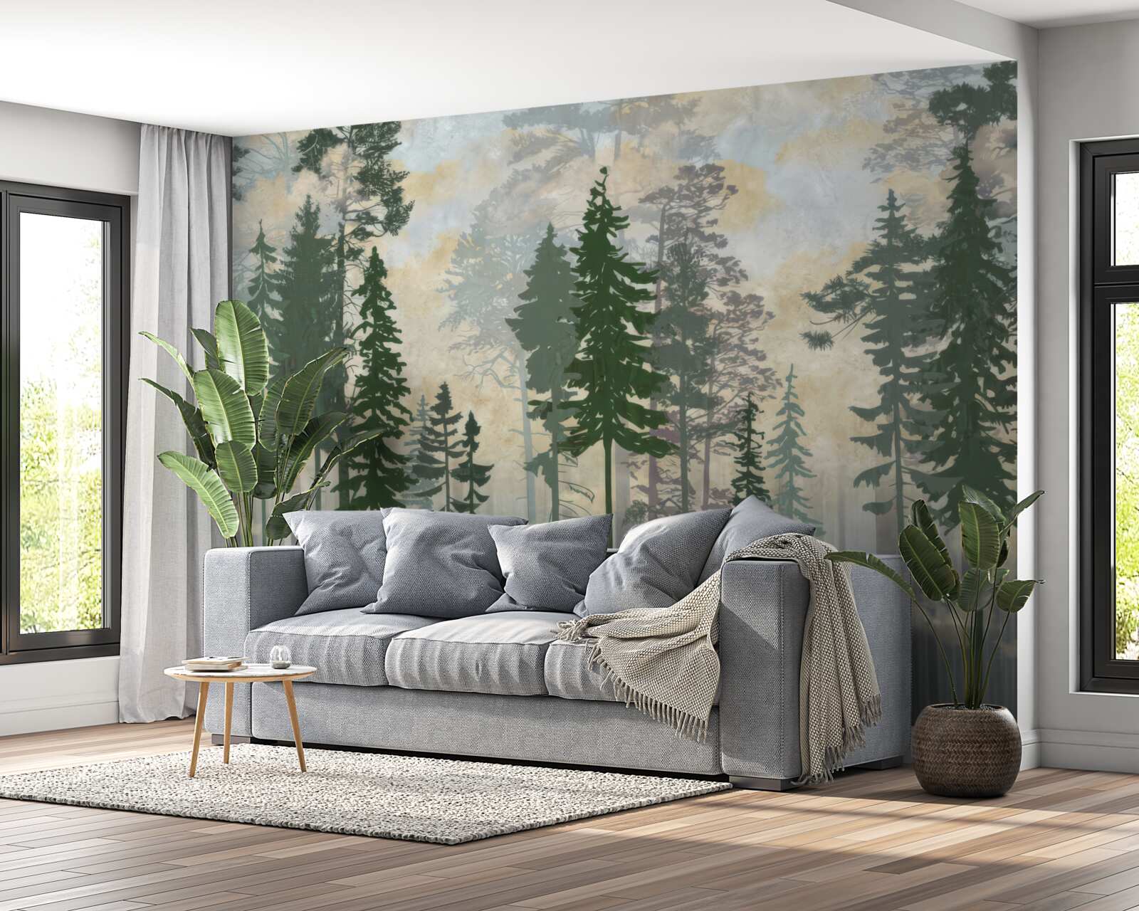 Fototapeta hmlistý les zahalený stromami