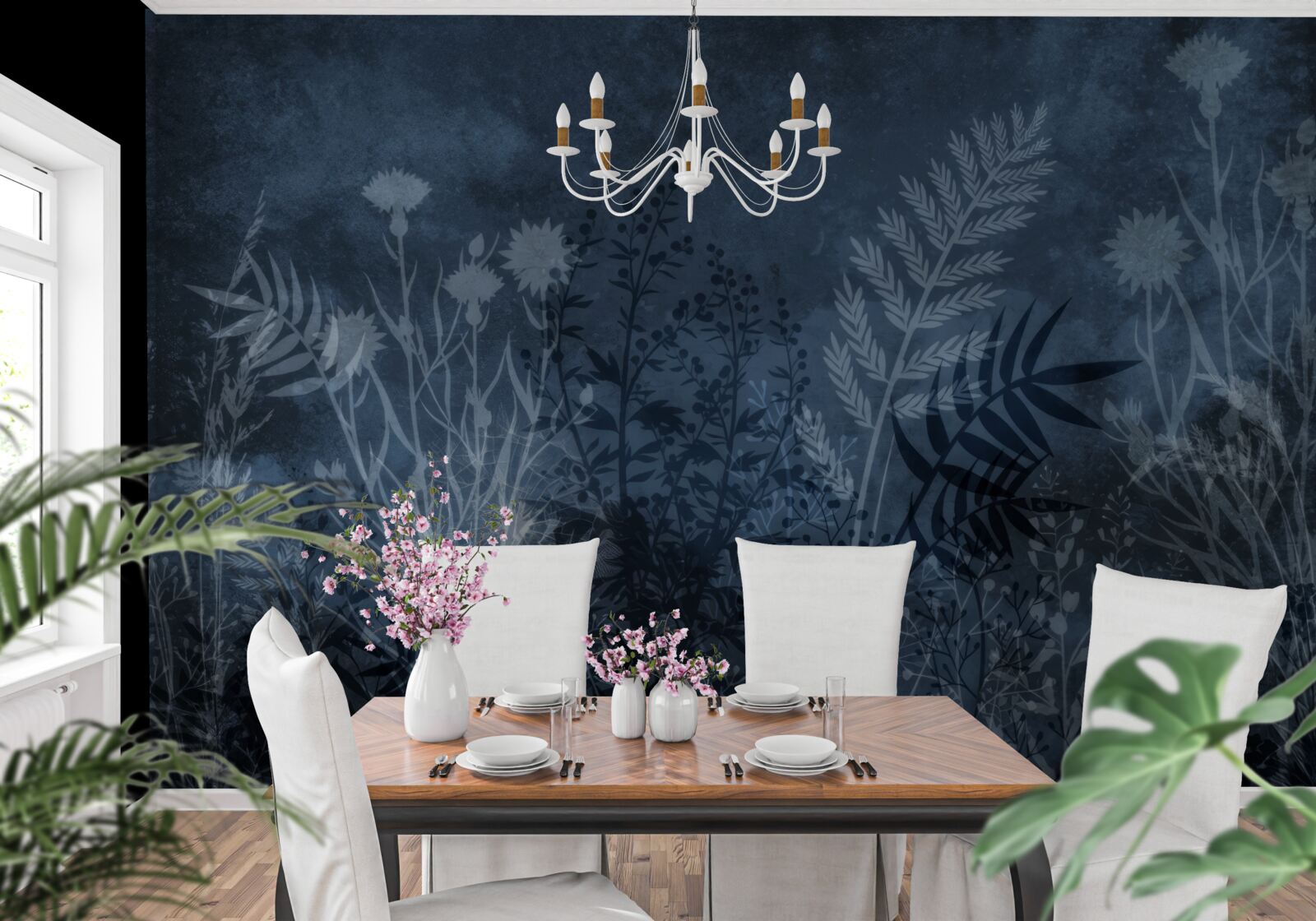 Fototapeta nočný mesiac osvetľuje lúku a rastliny