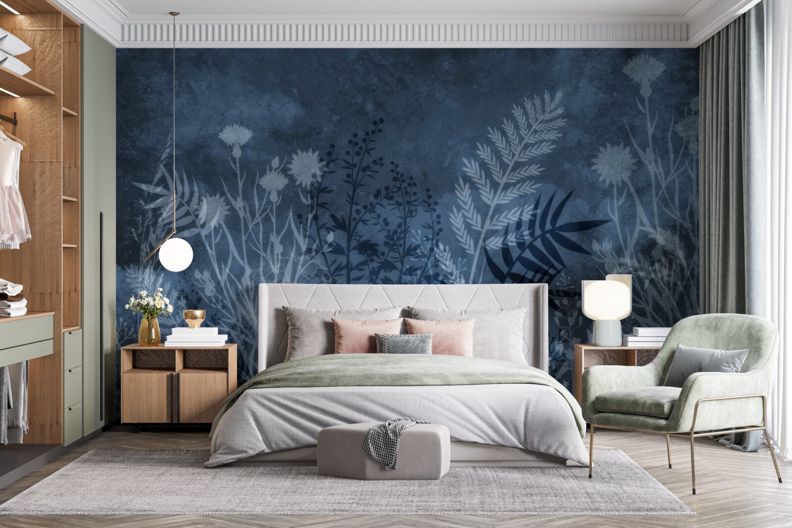 Fototapeta nočný mesiac osvetľuje lúku a rastliny