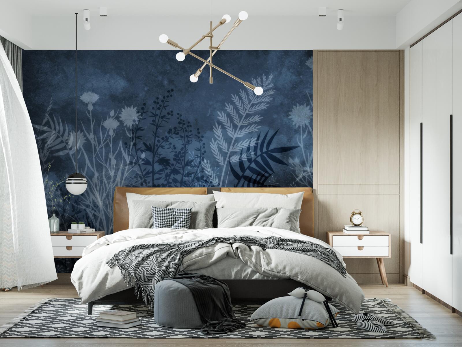 Fototapeta nočný mesiac osvetľuje lúku a rastliny