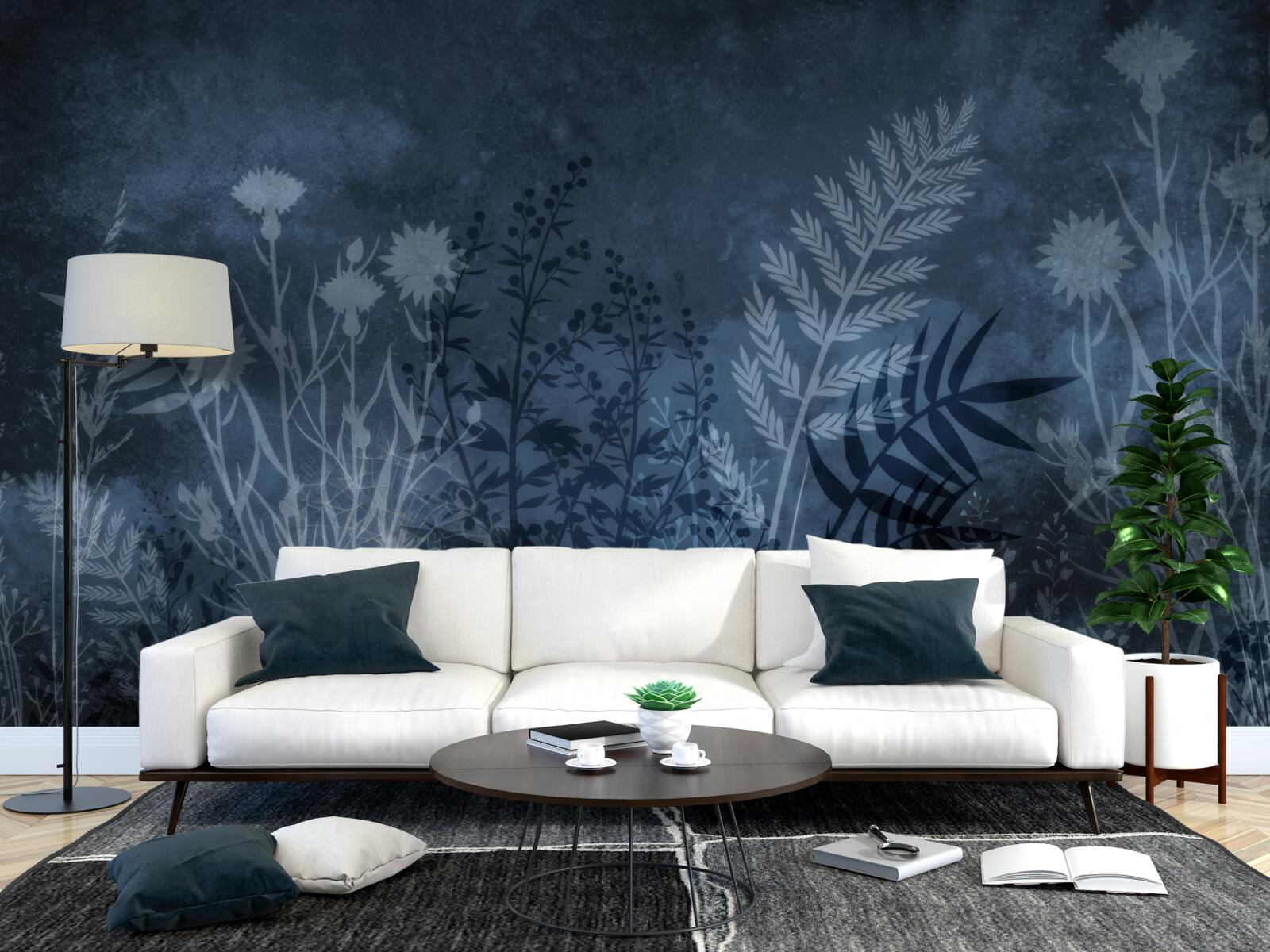 Fototapeta nočný mesiac osvetľuje lúku a rastliny