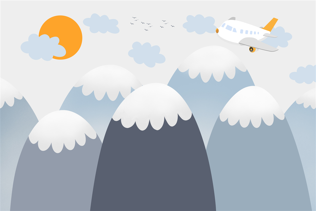 Fototapeta lietajúce lietadlo smeruje k slnku cez vrcholky hôr