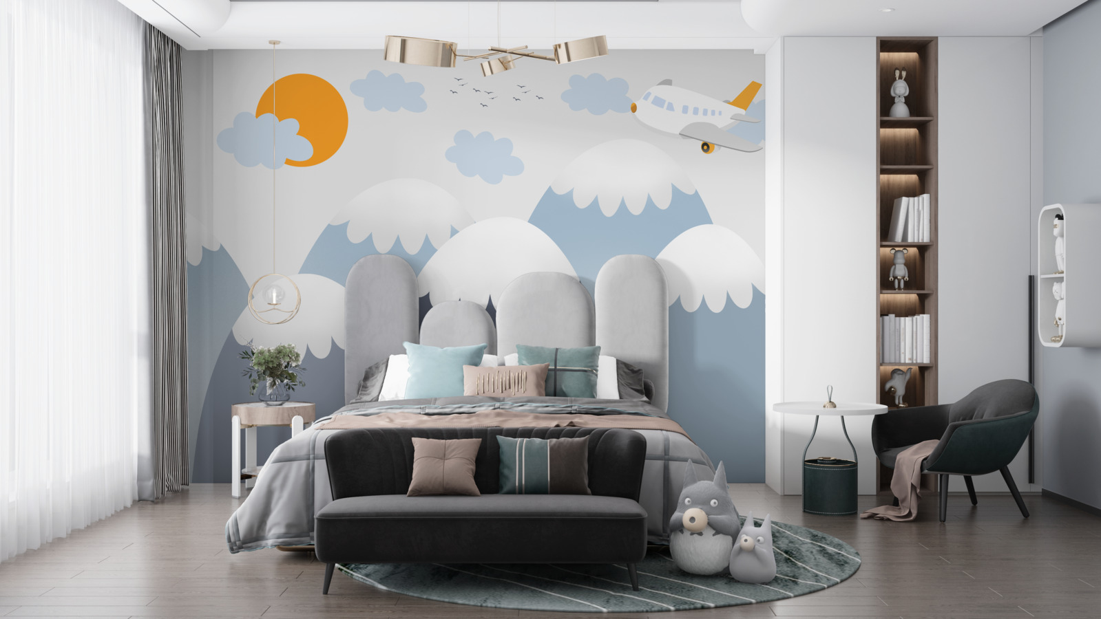 Fototapeta lietajúce lietadlo smeruje k slnku cez vrcholky hôr