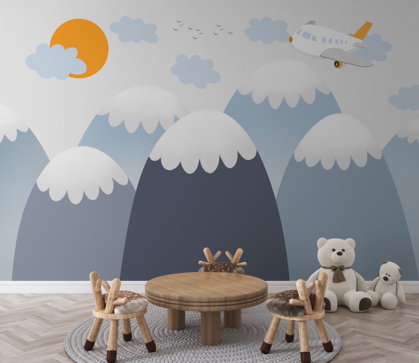 Fototapeta lietajúce lietadlo smeruje k slnku cez vrcholky hôr