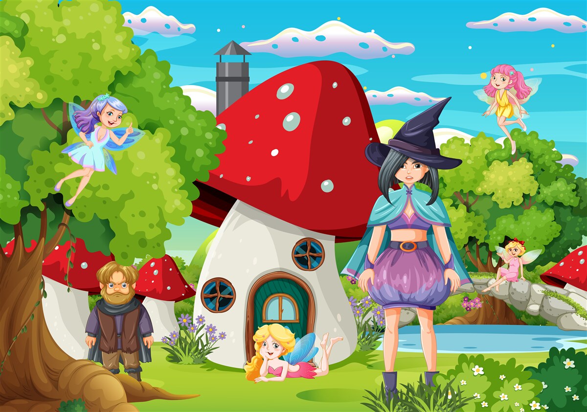 Fototapeta obyvatelia rozprávkového hríbového domčeka