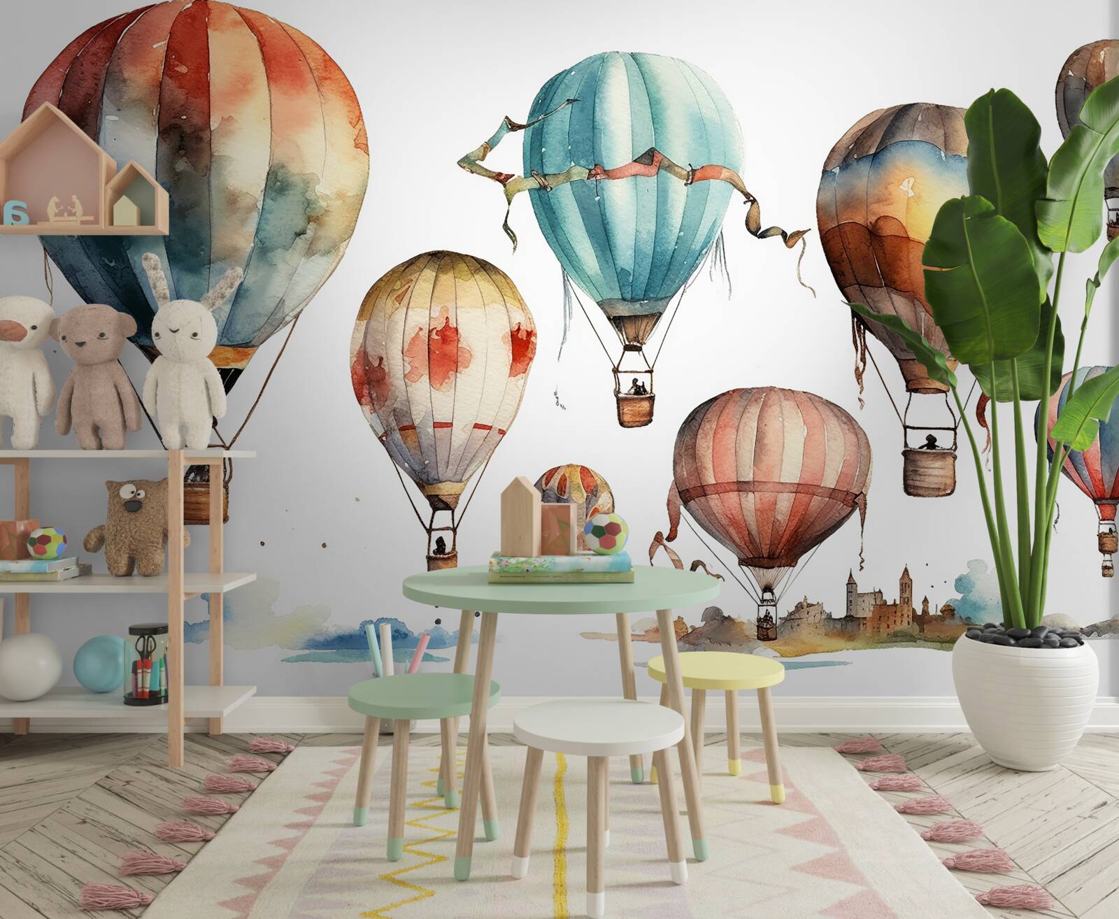 Fototapeta nad mestom prebieha šou teplovzdušných balónov