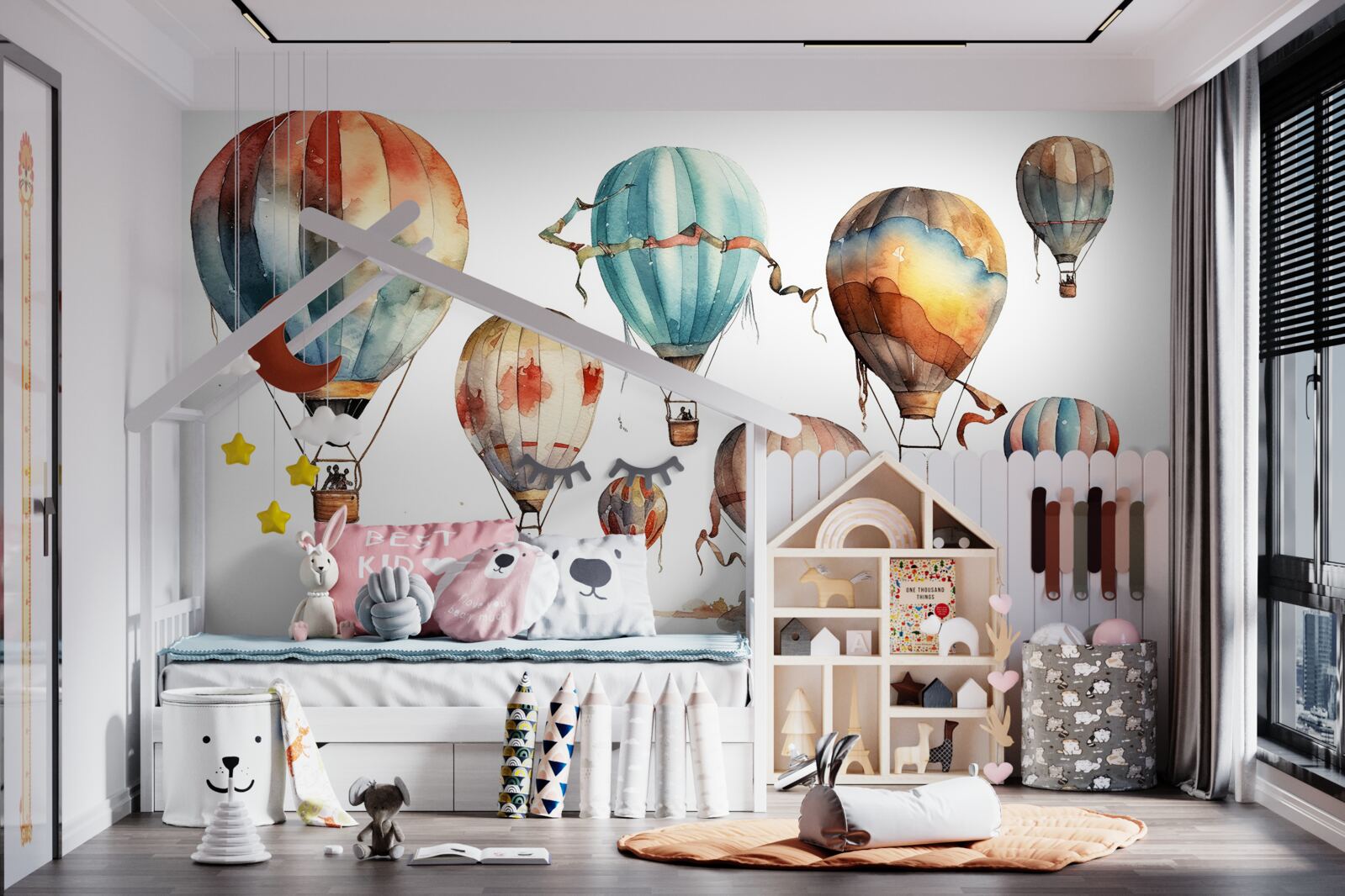 Fototapeta nad mestom prebieha šou teplovzdušných balónov