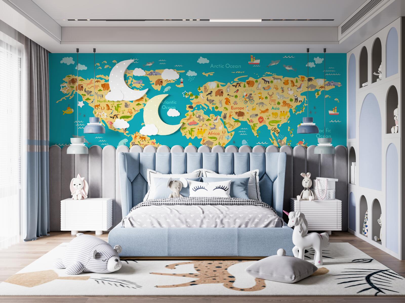 Fototapeta mapa sveta s fotografiami fauny a miestnych obyvateľov