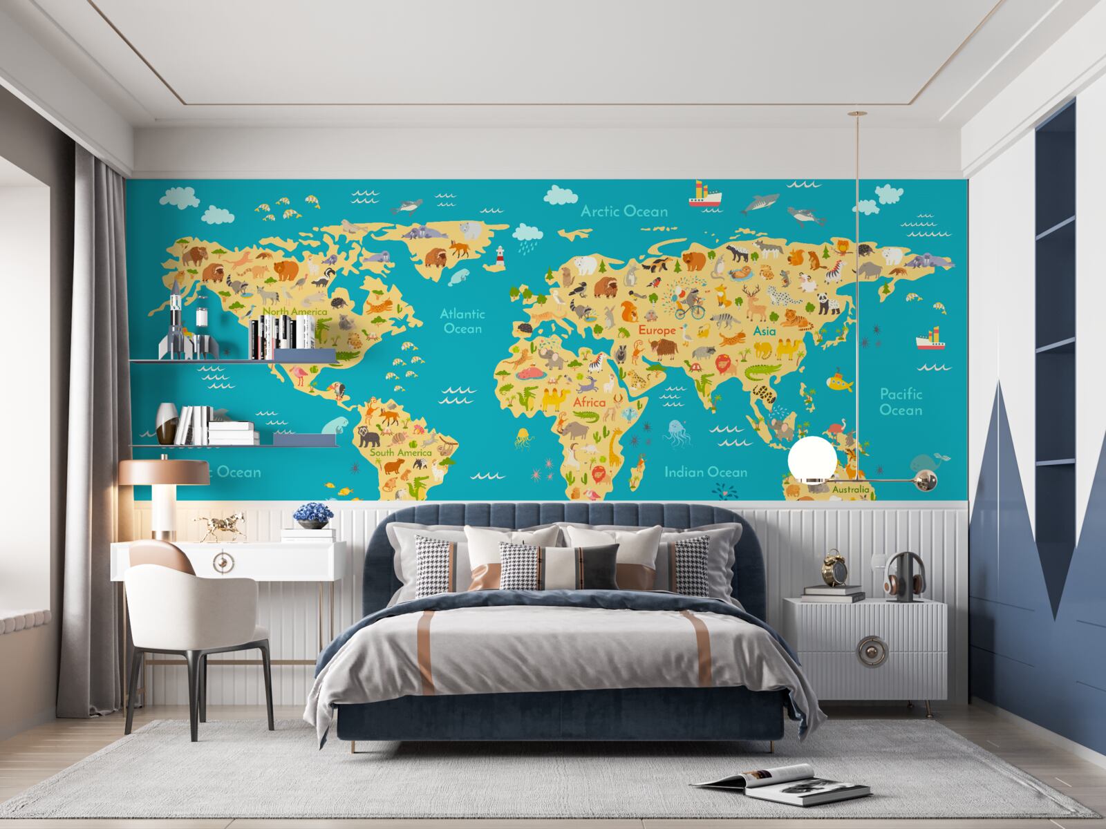 Fototapeta mapa sveta s fotografiami fauny a miestnych obyvateľov