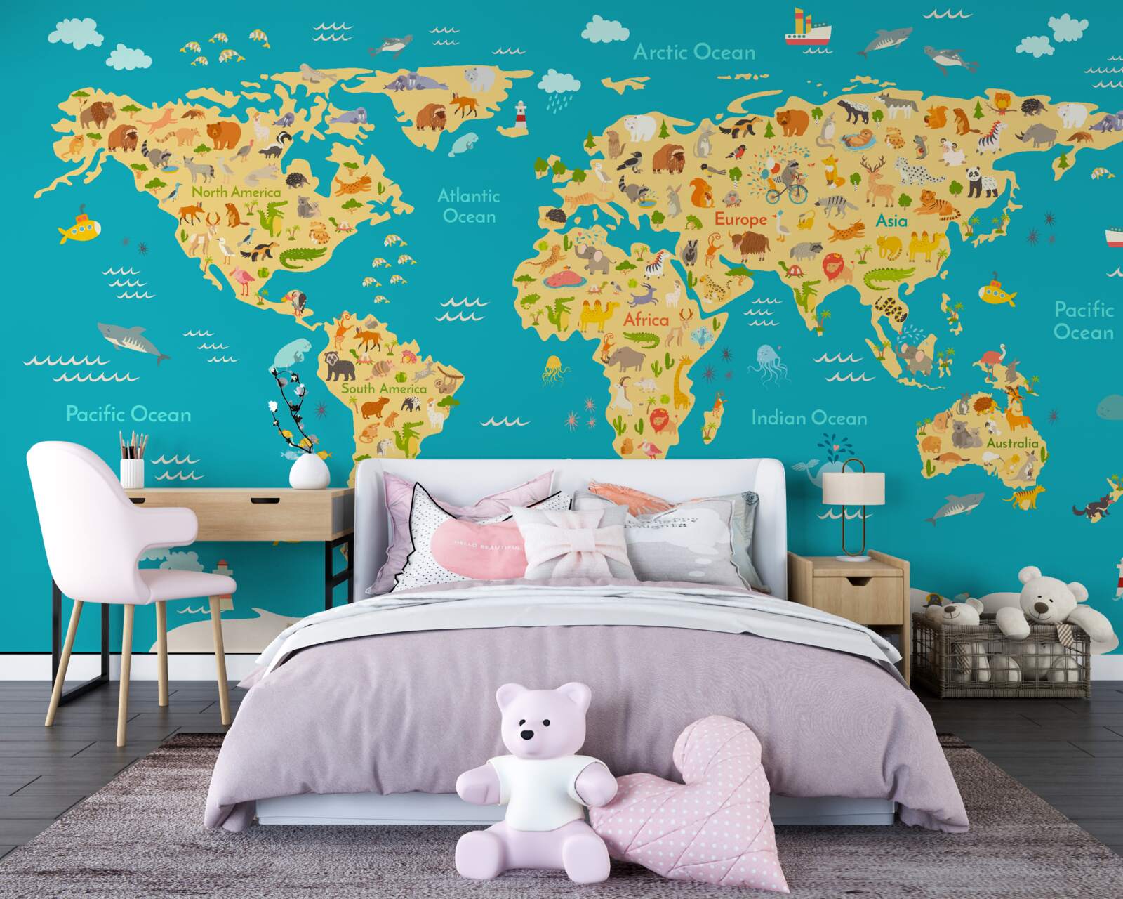 Fototapeta mapa sveta s fotografiami fauny a miestnych obyvateľov