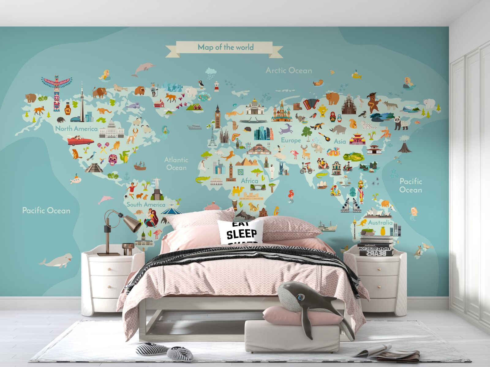 Fototapeta mapa sveta s vyznačenými orientačnými bodmi