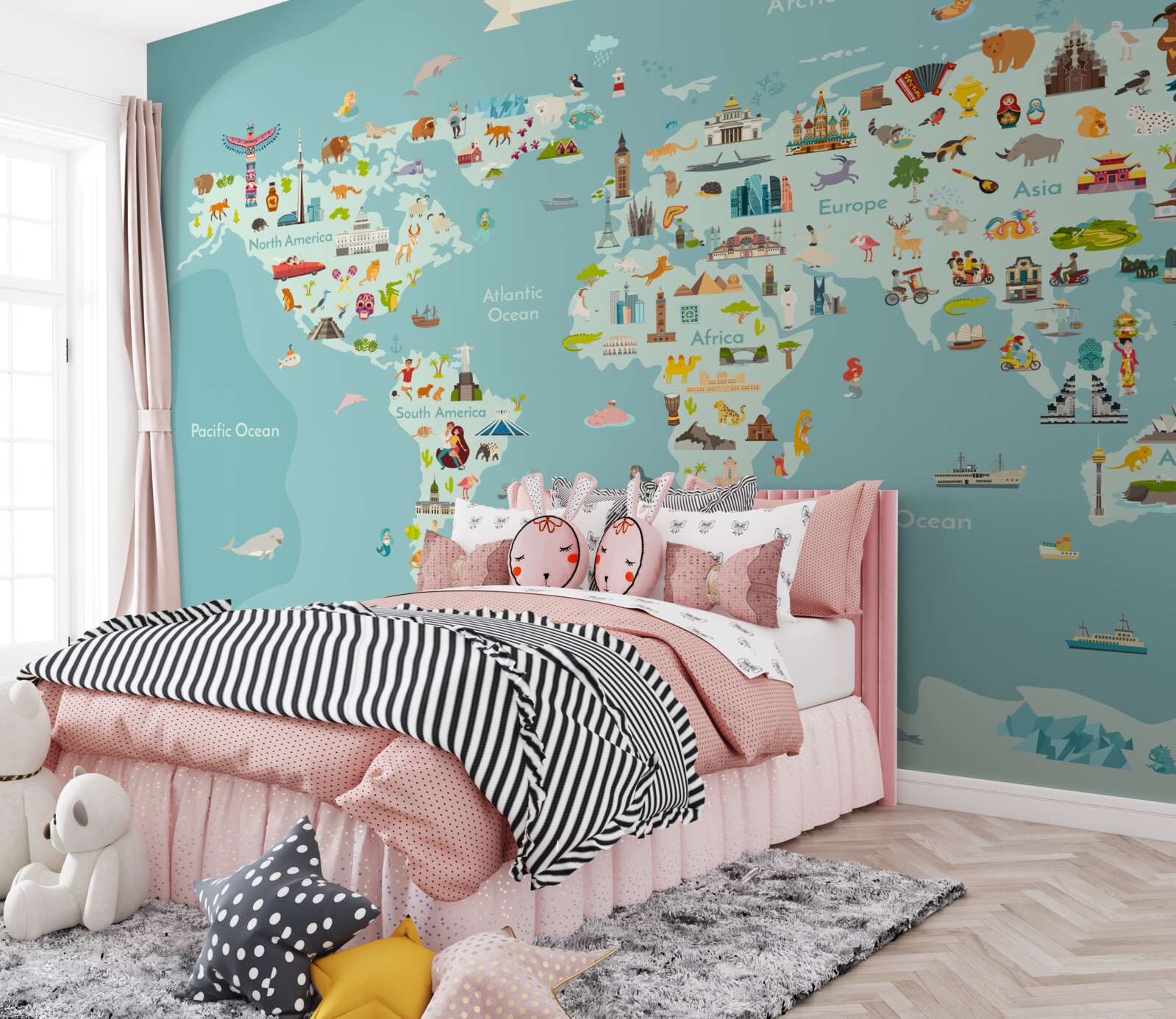 Fototapeta mapa sveta s vyznačenými orientačnými bodmi