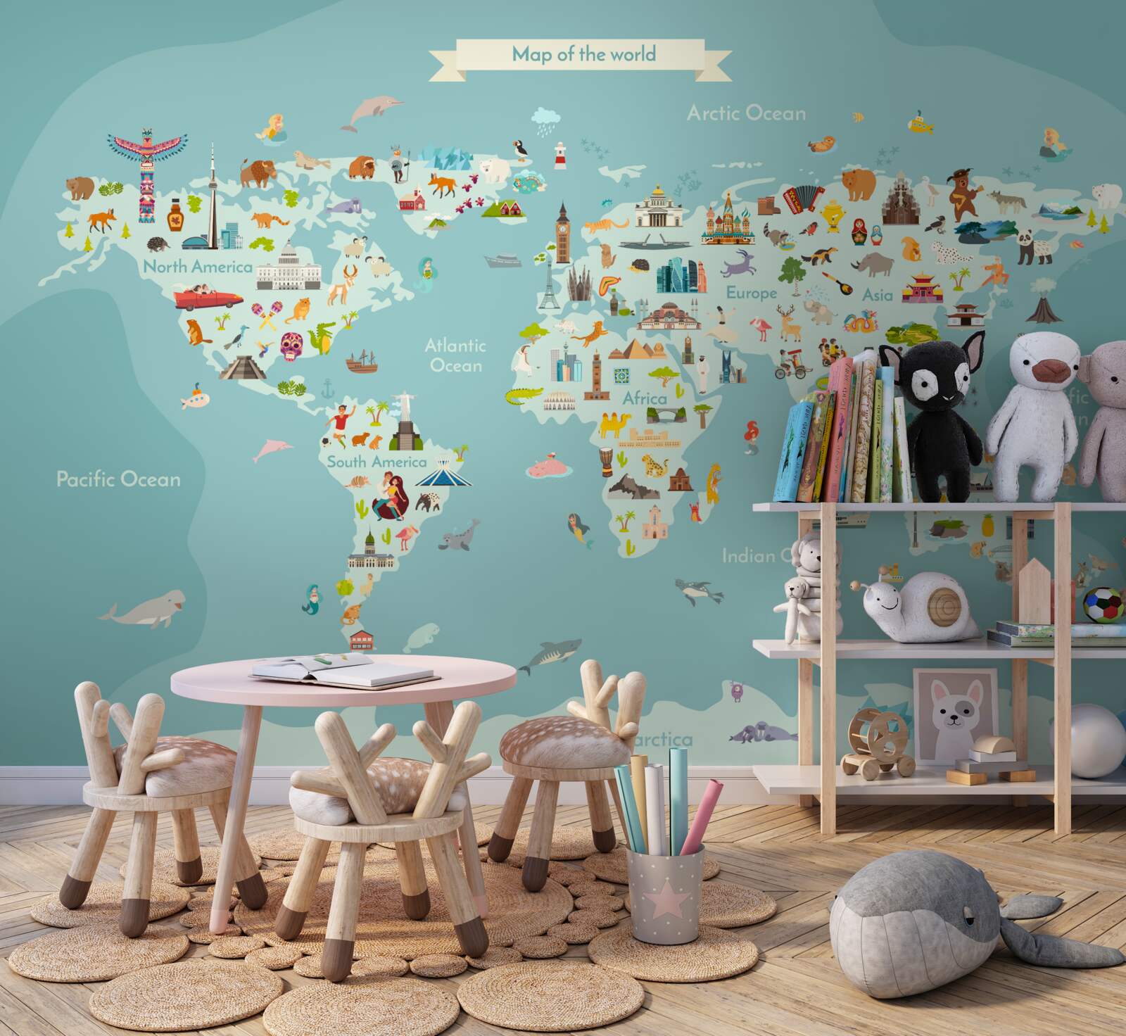 Fototapeta mapa sveta s vyznačenými orientačnými bodmi