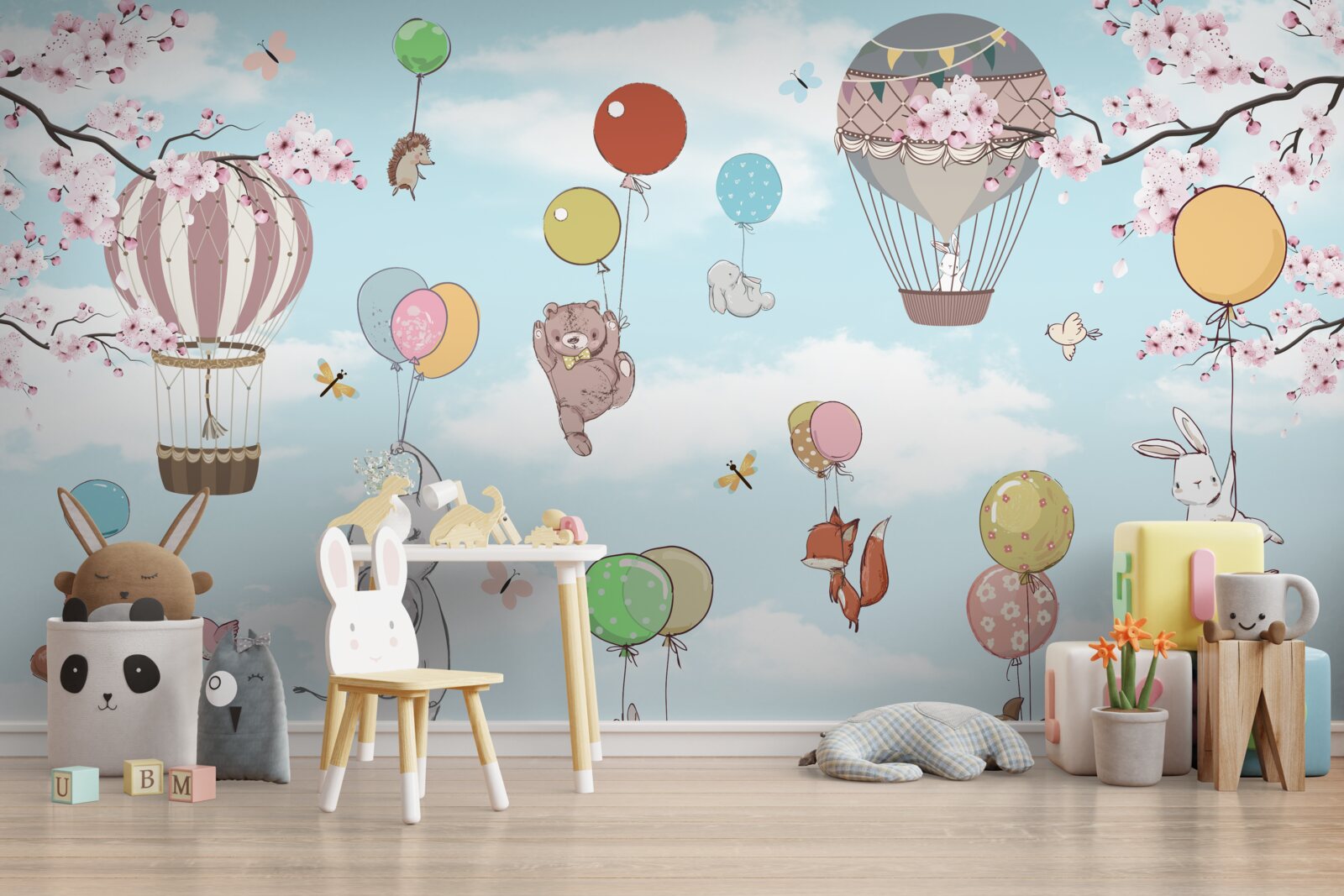 Fototapeta cestovanie v teplovzdušných balónoch s obrázkami zvierat