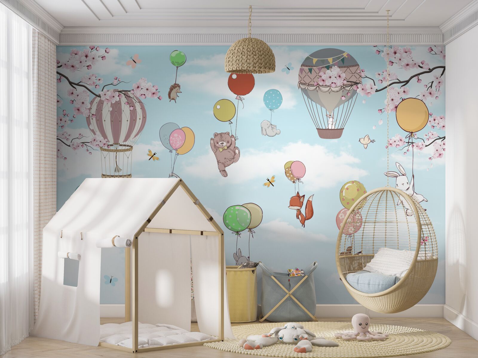 Fototapeta cestovanie v teplovzdušných balónoch s obrázkami zvierat