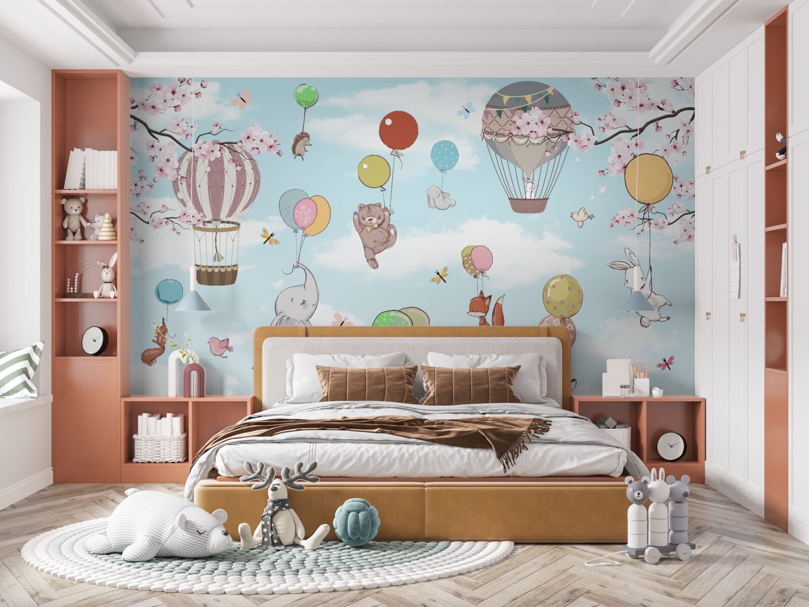 Fototapeta cestovanie v teplovzdušných balónoch s obrázkami zvierat