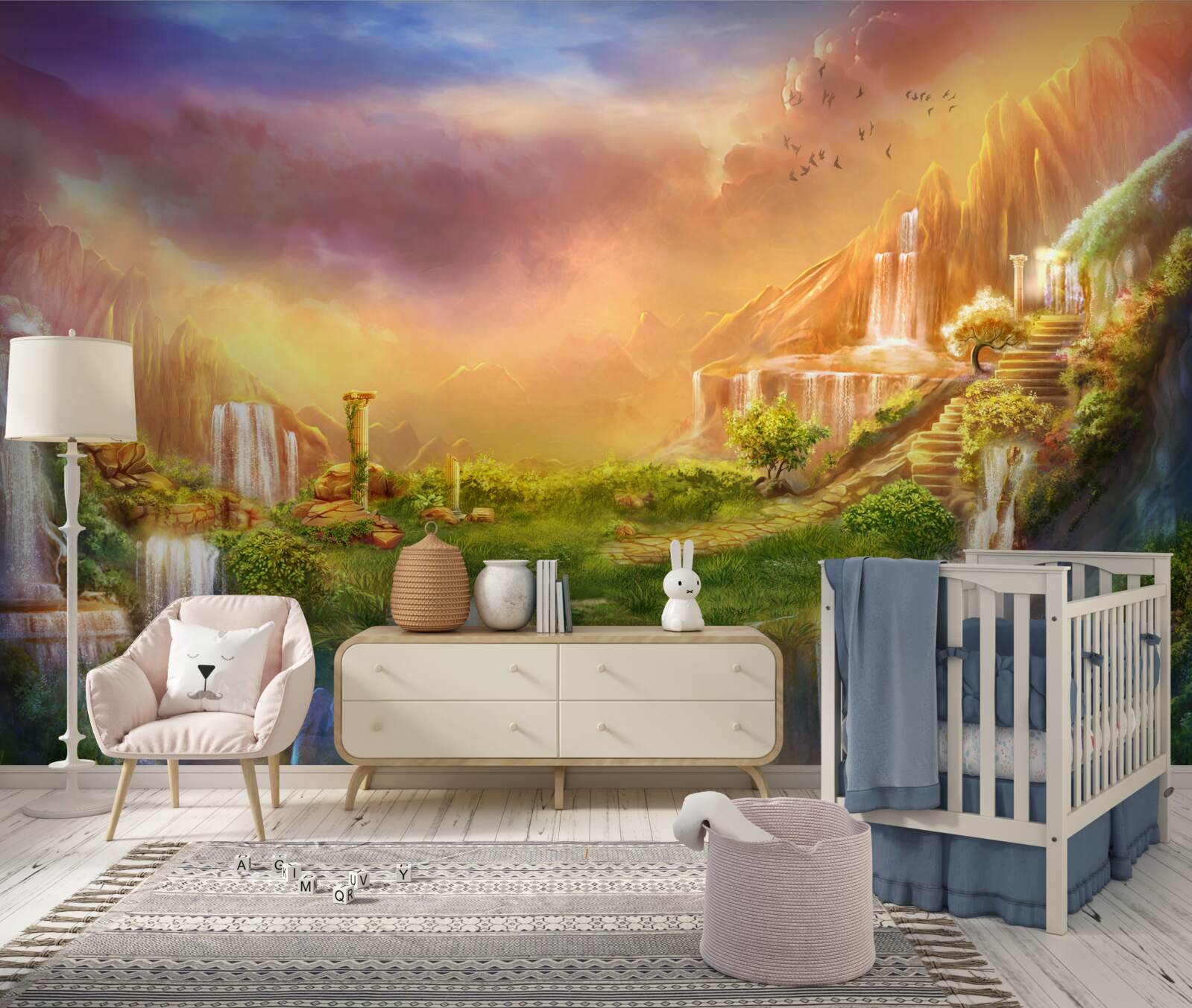 Fototapeta magická krajina s kaskádovými vodopádmi