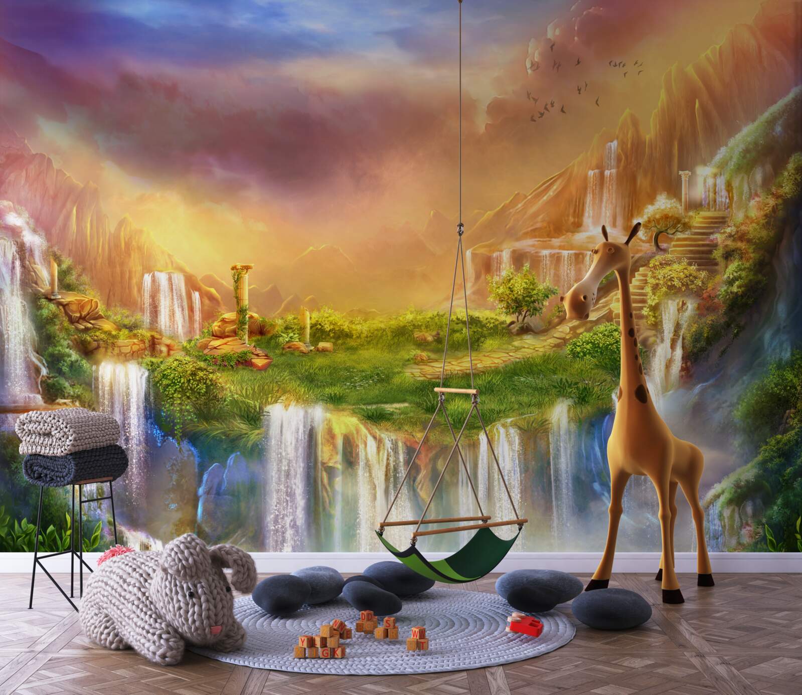 Fototapeta magická krajina s kaskádovými vodopádmi