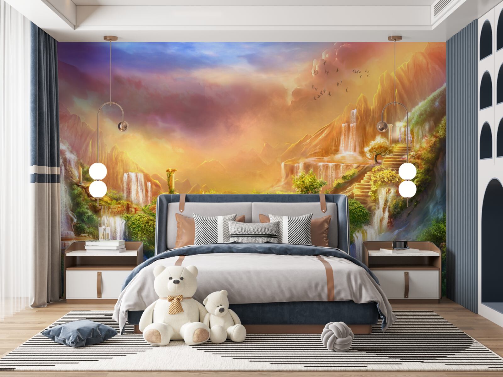 Fototapeta magická krajina s kaskádovými vodopádmi