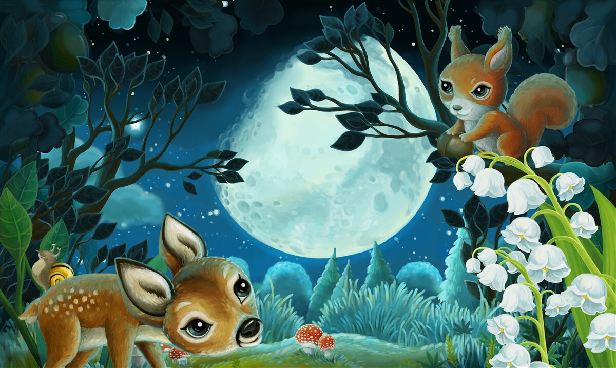 Fototapeta jeleň praje veveričke dobrú noc