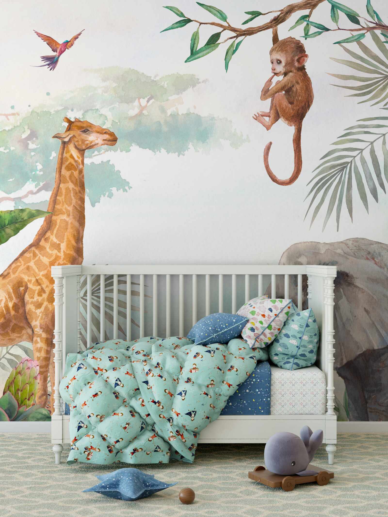 Fototapeta Žirafa obdivuje opicu na strome