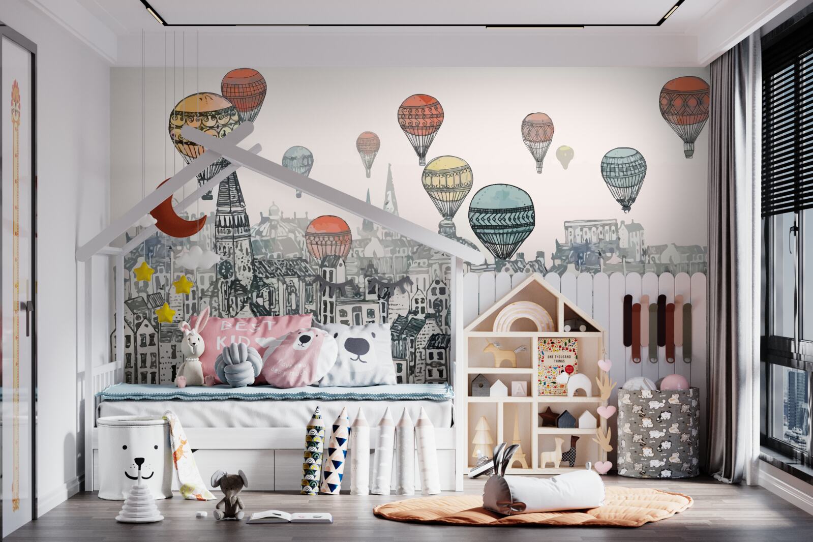 Fototapeta nad mestom plávajú balóny