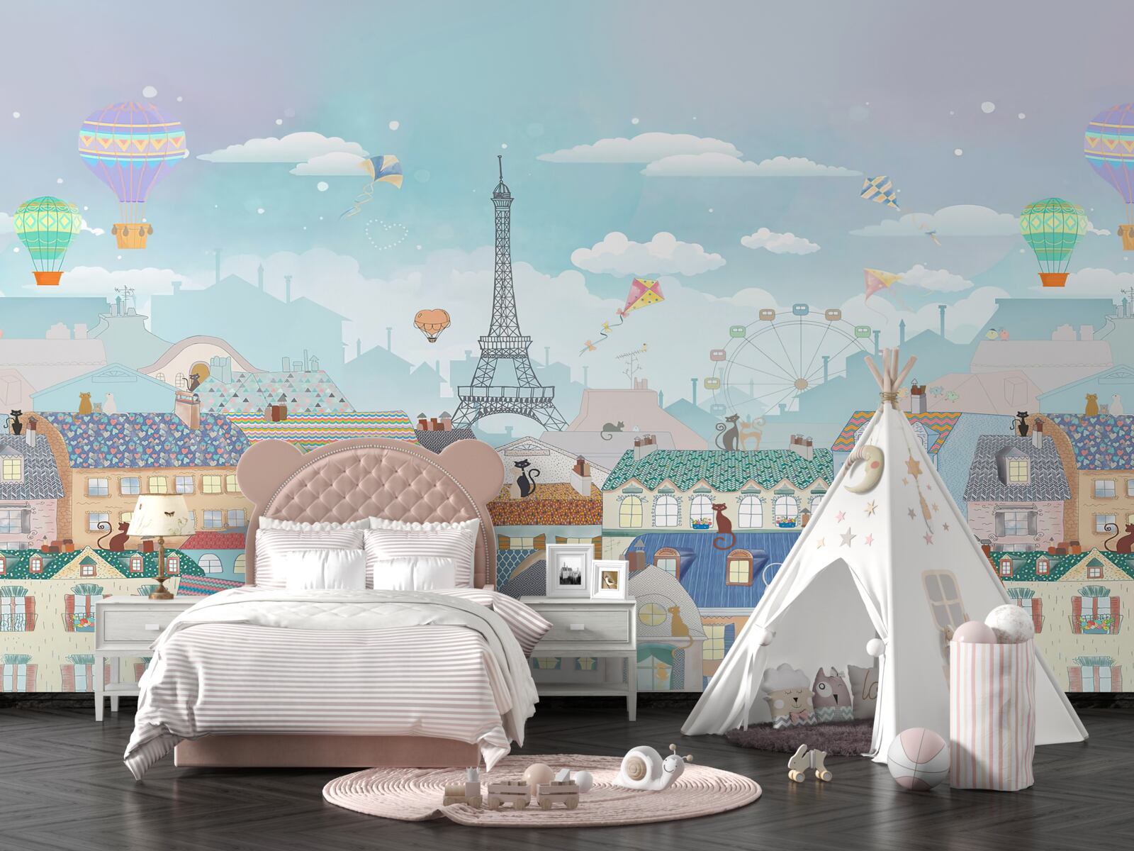 Fototapeta malé mačky na strechách mestských budov