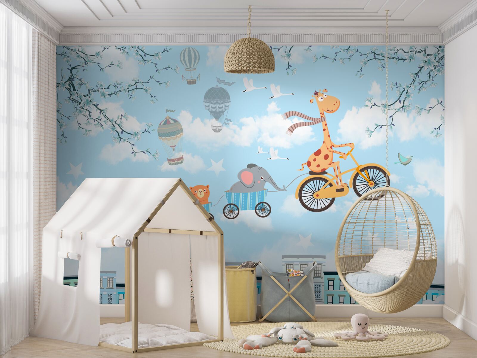 Fototapeta skupina mladých priateľov so žirafou sa vracia domov