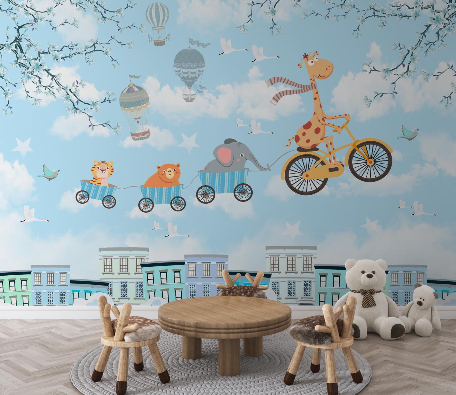 Fototapeta skupina mladých priateľov so žirafou sa vracia domov