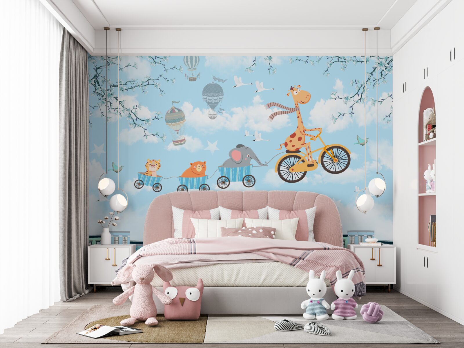 Fototapeta skupina mladých priateľov so žirafou sa vracia domov