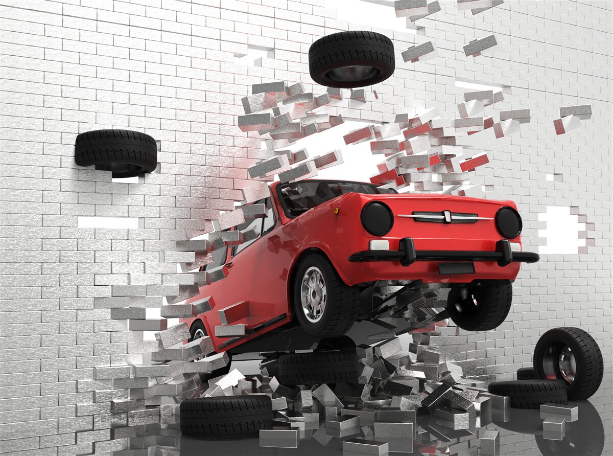 Fototapeta auto prerazí tehlový múr