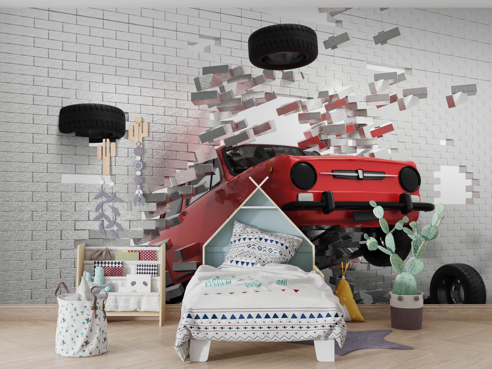 Fototapeta auto prerazí tehlový múr
