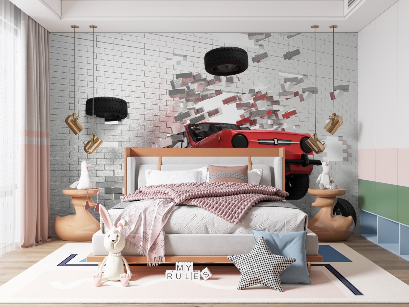 Fototapeta auto prerazí tehlový múr