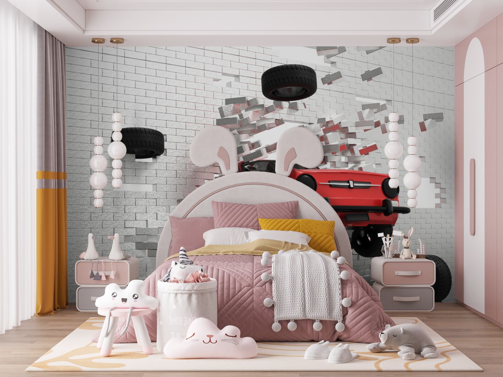 Fototapeta auto prerazí tehlový múr