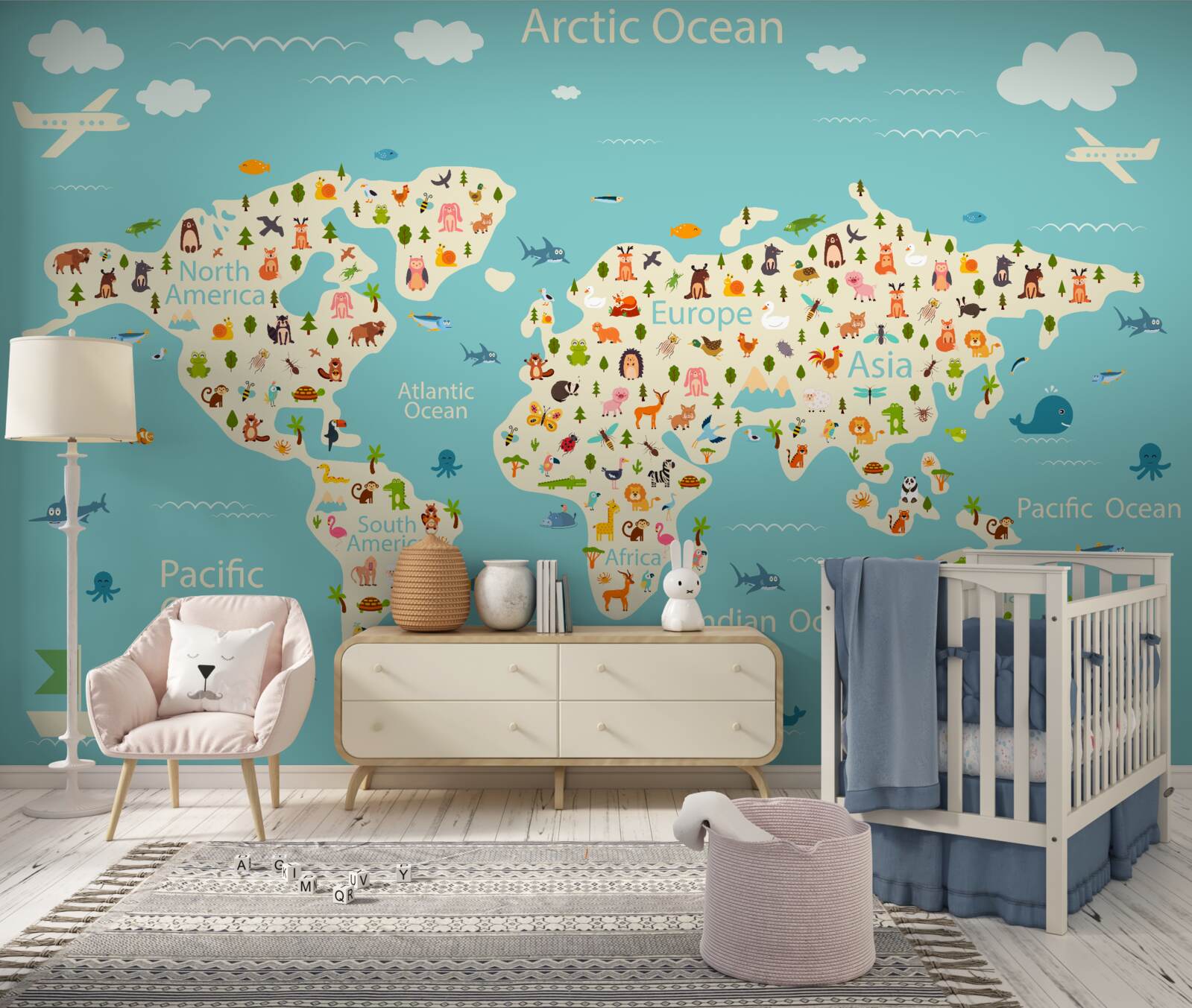 Fototapeta mapa sveta s počtom obyvateľov a prírodnými prvkami