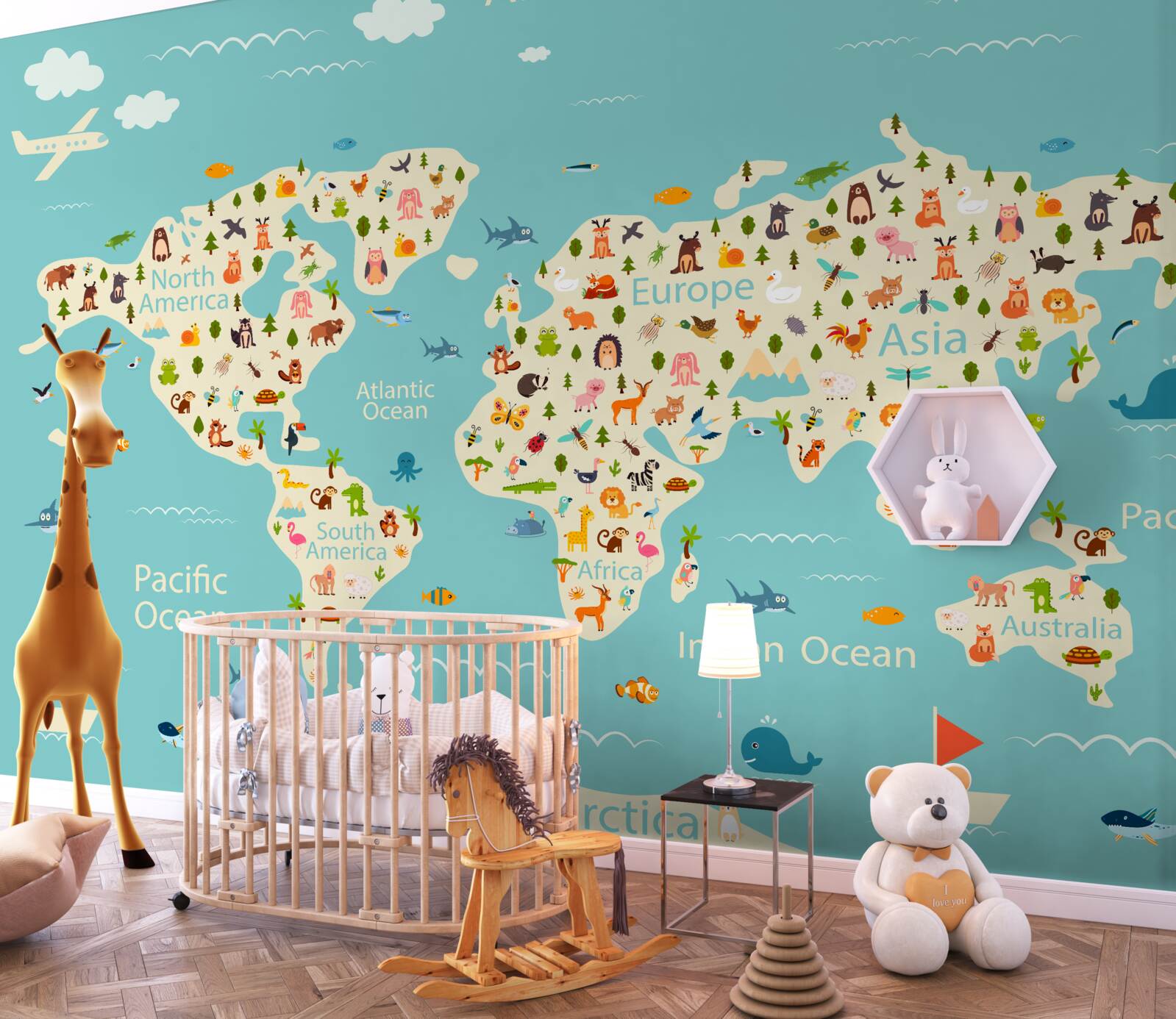 Fototapeta mapa sveta s počtom obyvateľov a prírodnými prvkami