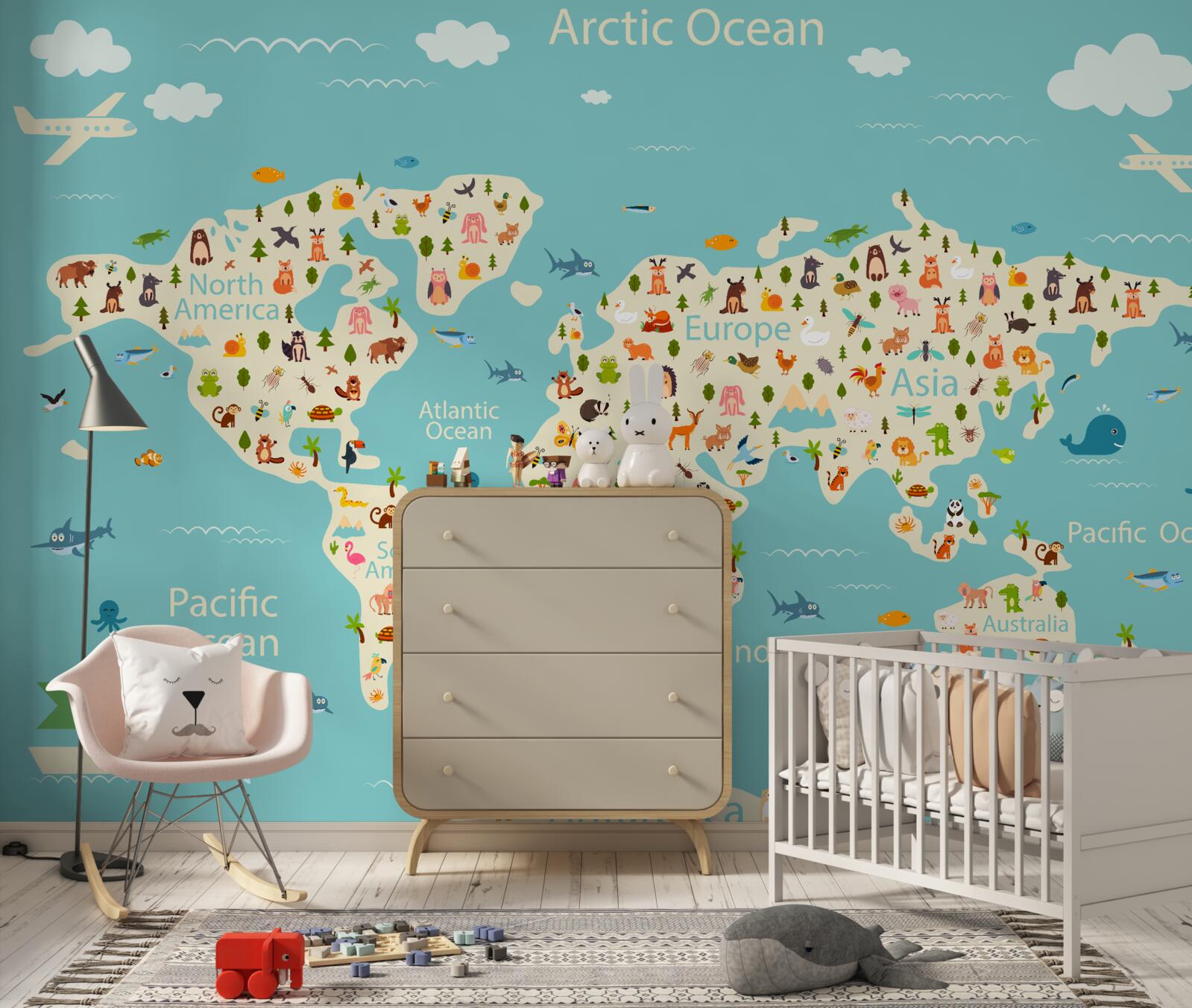 Fototapeta mapa sveta s počtom obyvateľov a prírodnými prvkami