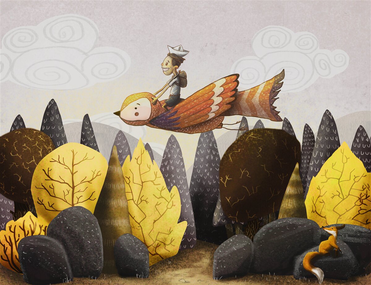 Fototapeta mladý muž jazdí na vtákovi