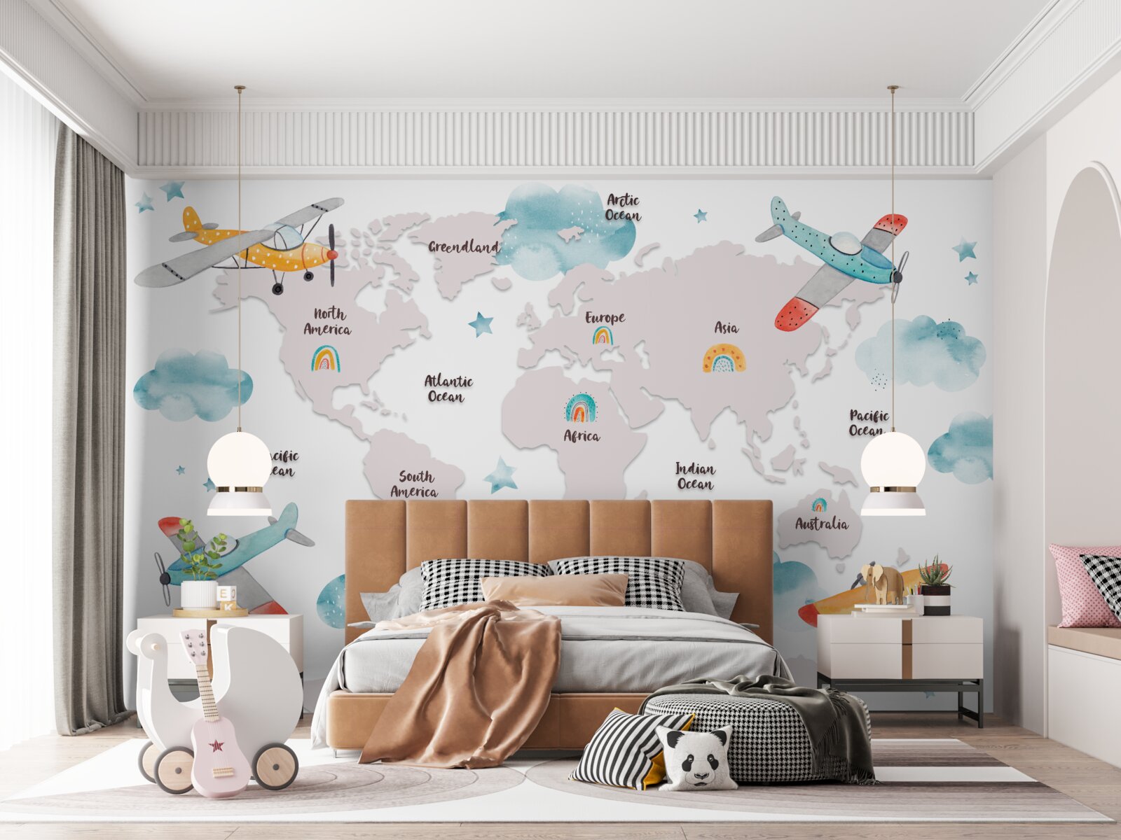 Fototapeta názvy kontinentov a rovín na mape planét