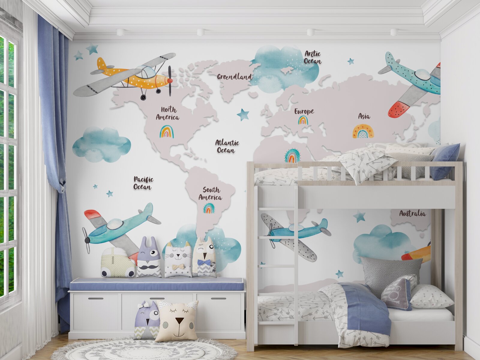 Fototapeta názvy kontinentov a rovín na mape planét