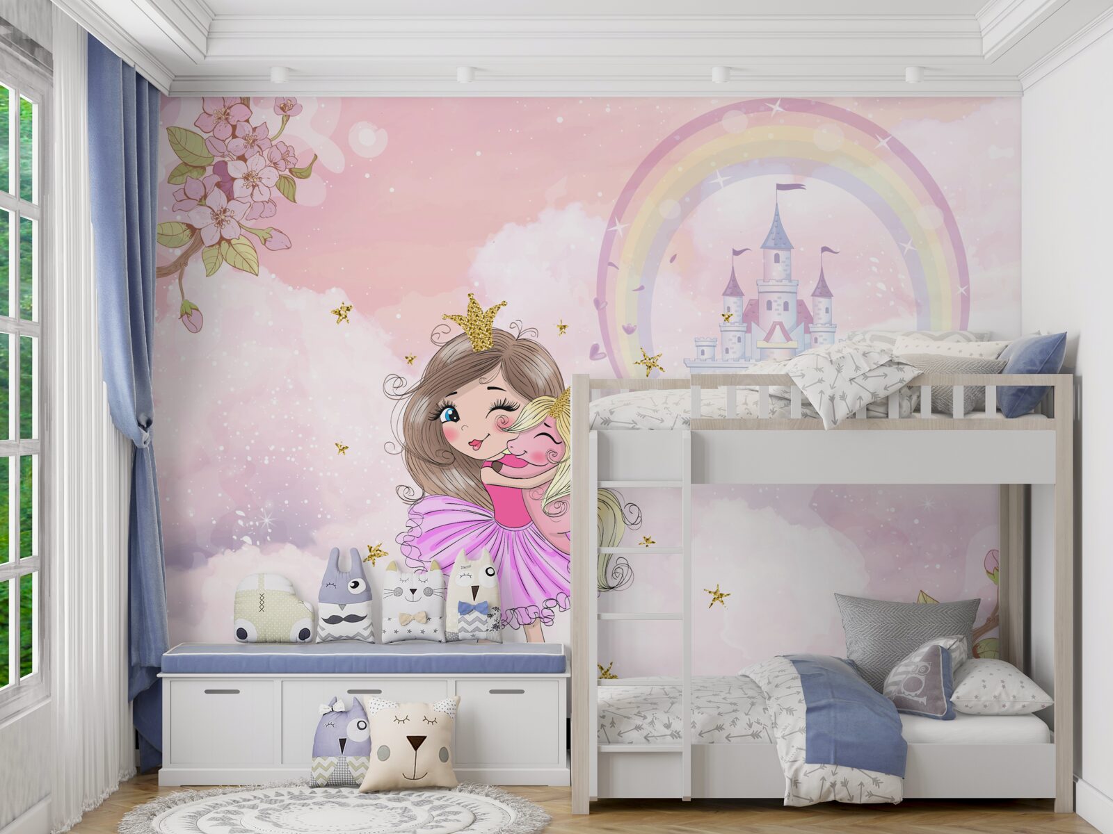 Fototapeta neďaleko hradu je víla a jej kamarát jednorožec