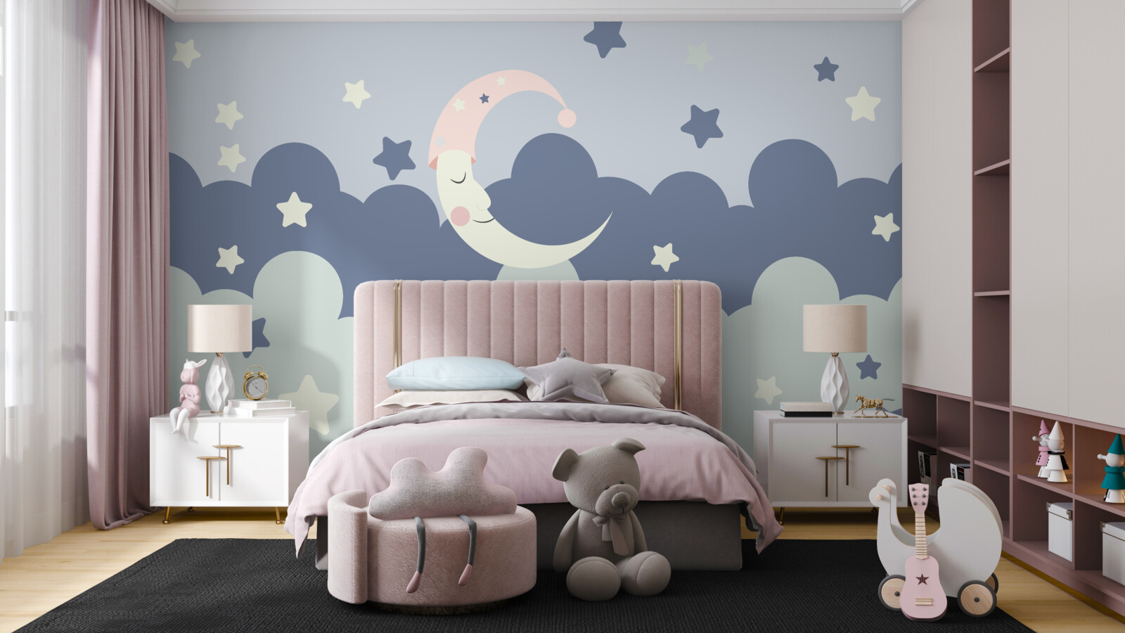 Fototapeta mesiac a svietidlá zaspia