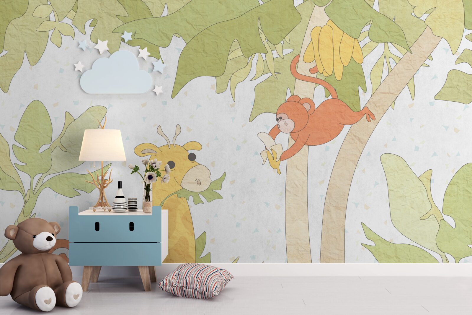 Fototapeta Žirafu kŕmia opice