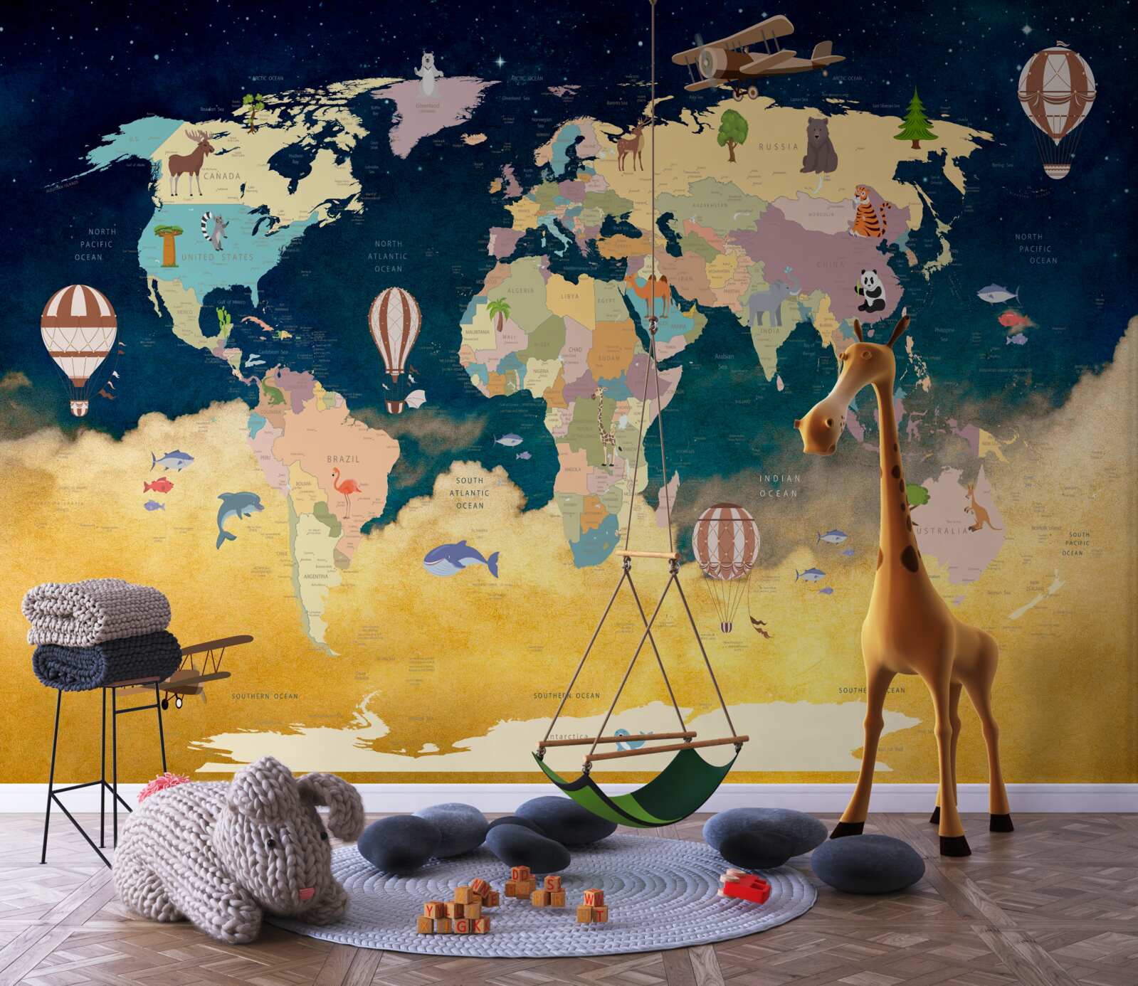 Fototapeta mapa sveta v modrej a žltej farbe