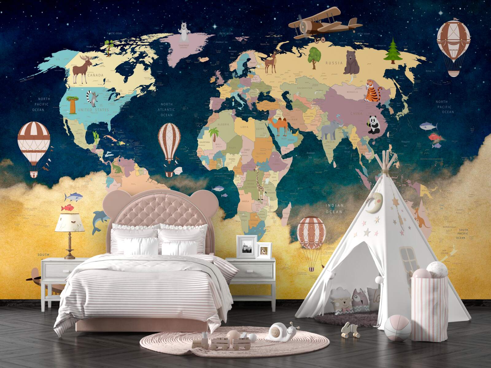 Fototapeta mapa sveta v modrej a žltej farbe