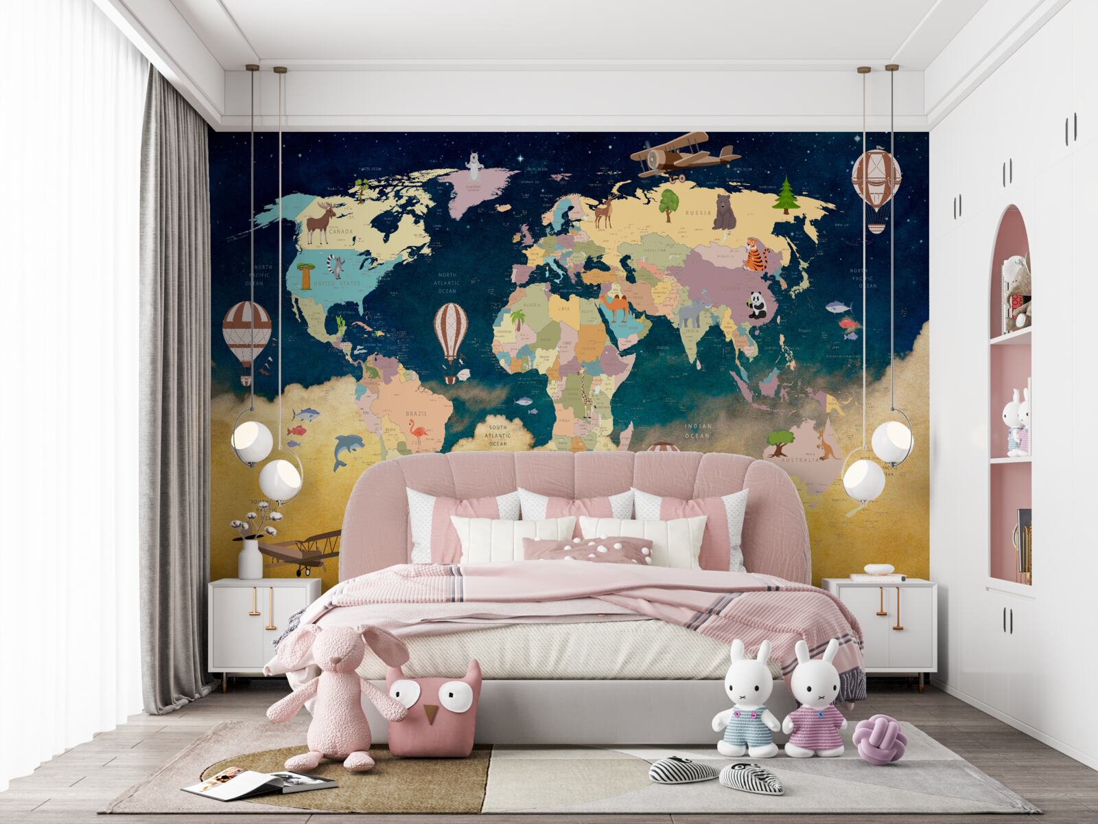 Fototapeta mapa sveta v modrej a žltej farbe