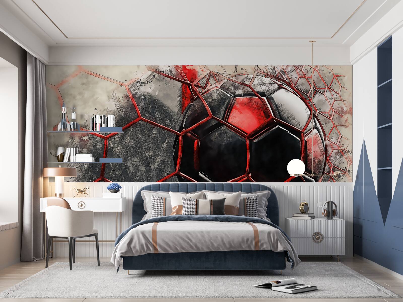 Fototapeta sieť je roztrhnutá futbalovou loptou