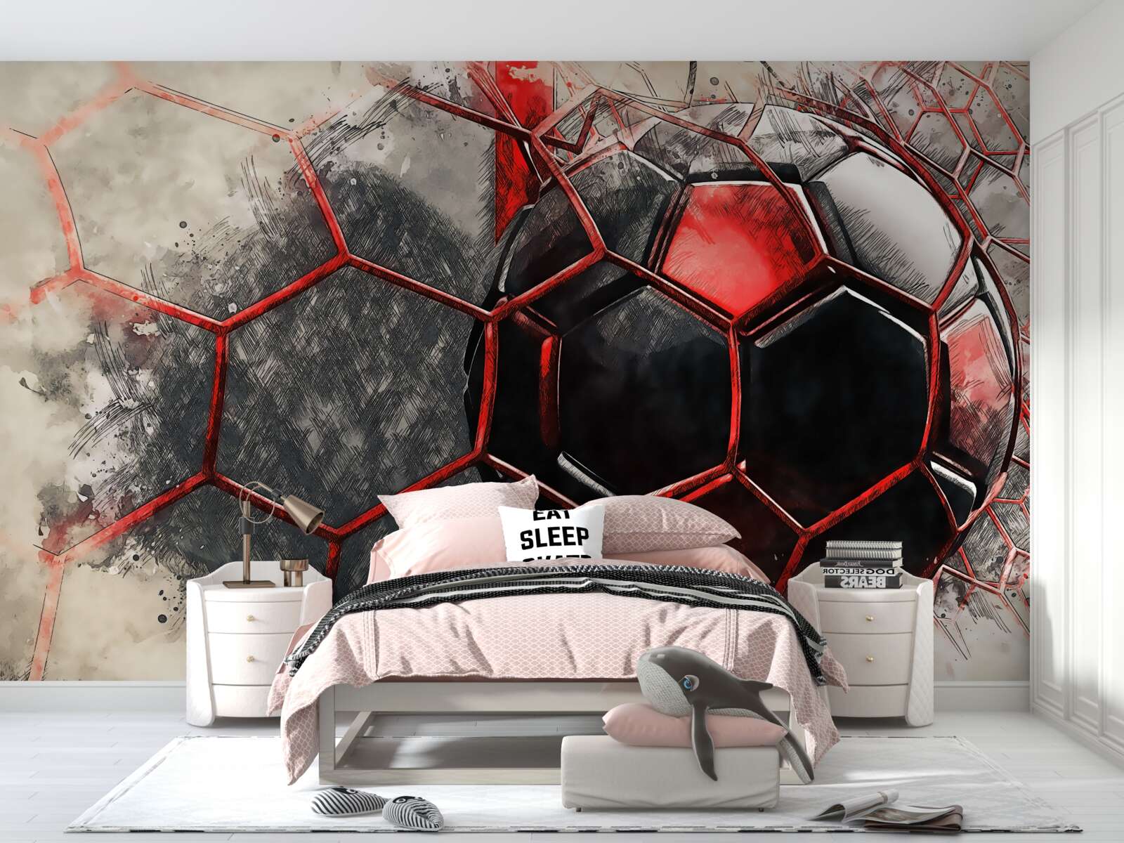 Fototapeta sieť je roztrhnutá futbalovou loptou