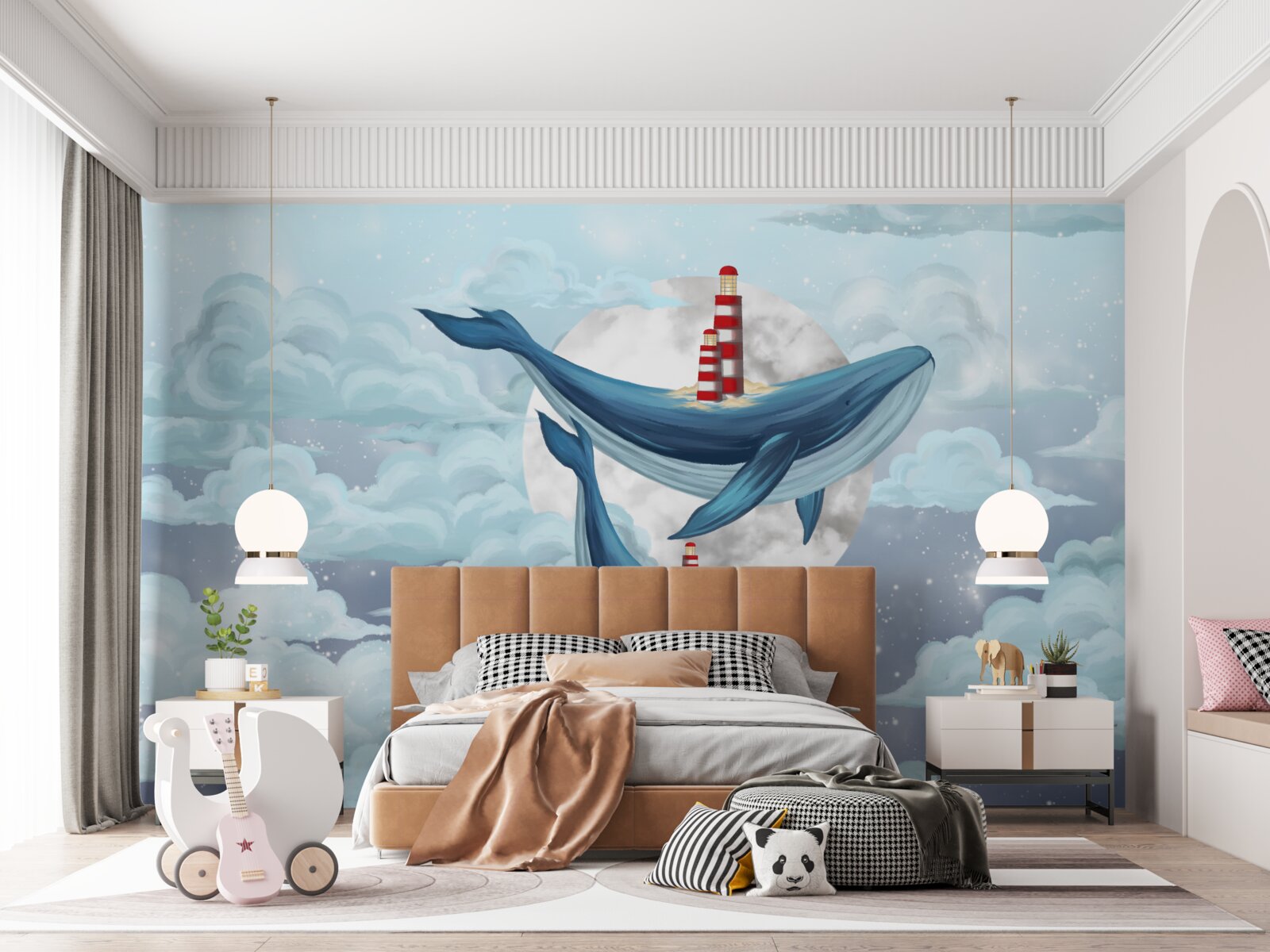 Fototapeta veľryby na pozadí zamračeného mesiaca