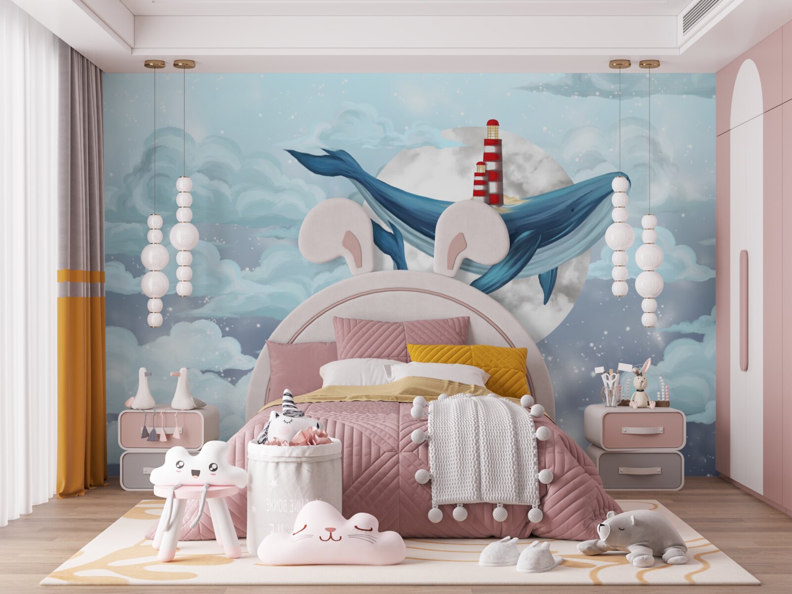 Fototapeta veľryby na pozadí zamračeného mesiaca